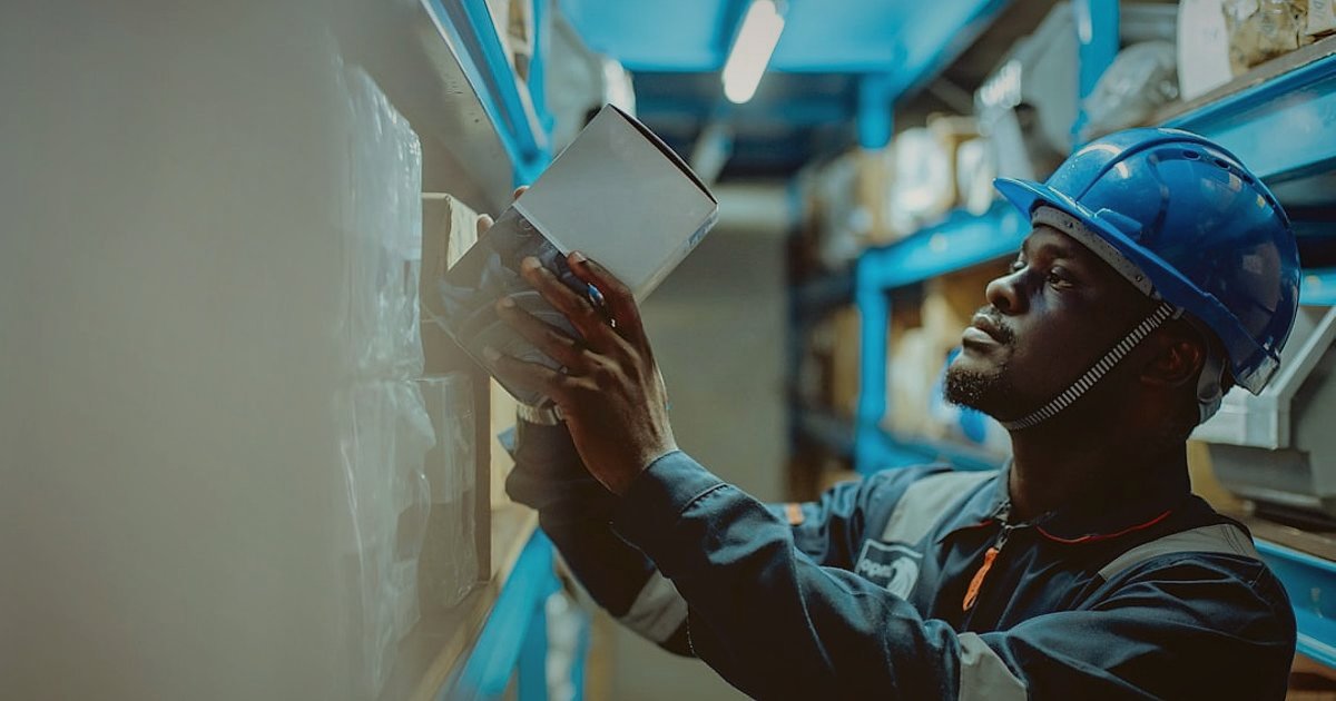 Dropshipping Avantajları & Dezavantajları 2026: Karlılık ve Risk Analizi - warehouse worker scanning barcodes on shelves with a handheld device